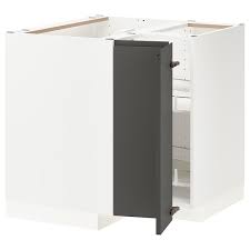 Cette solution d'angle est un mélange parfait de rangements ouverts et fermés. Metod Corner Base Cabinet With Carousel White Voxtorp Dark Grey Ikea