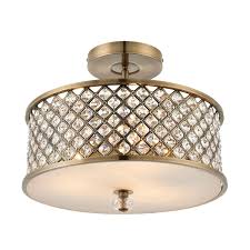 Semi flush mount rattan lighting with gold. Antique Brass Crystal Semi Flush Ceiling Light Hudson Furniture123