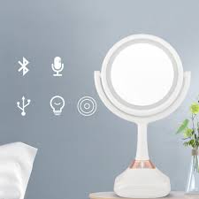 2 Sided Led Vanity Mirror Makeup Mirror Light Up Mirror Natural Light Bluetooth Audio Phone Charger Makeup Mirrors Aliexpress