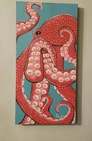 Pink Octopus Painting Octopus Painting Animal Canvas Paintings Fish Art