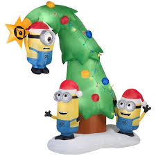 Minions Decorating Christmas Tree Inflatable Minion Christmas Christmas Yard Decorations Outdoor Christmas
