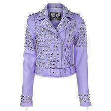 Killstar Womens Medium Lilac Studded Leather Jacket Pastel Goth Punk Studded Jacket Leather Jacket Pink Leather Jacket