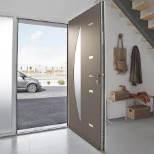 Les portes en mixte bois aluminium apportent un style moderne unique à une habitation. Porte D Entree Mixte Alu Bois Rainuree 2 Faces Avec Decors Inox Face Exterieure