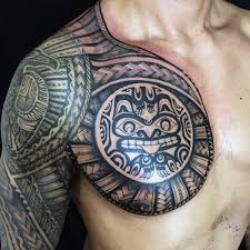 This striking design looks amazing as a shoulder and back tattoo. 80 Tribal Shoulder Tattoos For Men Masculine Design Ideas