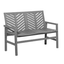 .bench for our chevron dining table, our chevron bench offers an informal solution to family its distinctive chevron design is created from bleached mango wood with a durable brass plated iron. Walker Edison Outdoor Wood Patio Chevron Bench In Gray Wash Ow48vinlsgw