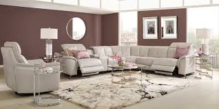 Sofia Vergara Naples Light Gray Leather 6 Pc Dual Power Reclining Sectional Living Room Sets Furniture Reclining Sectional Living Room Sets