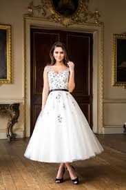 Tulle Tea Length Dress With Black Beaded Lace Detail Tea Length Wedding Dress Wedding Dresses Vintage Inspired Wedding Gown
