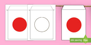 It has a plain white rectangular filed with a red circle in the center. Japan Flag Bunting Teacher Made