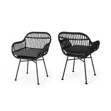 Pelham bay wicker stackable matte balck metal frame stationary bar stool chair(s) with woven seat. Orlando Outdoor Woven Faux Rattan Chairs With Cushions Set Of 2 By Christopher Knight Home On Sale Overstock 27569218