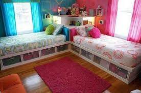 Diy Corner Unit For The Twin Storage Bed Space Saving Idea Shared Girls Bedroom Boy And Girl Shared Bedroom Kids Bedroom Storage