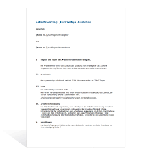 Definition, rechtschreibung, synonyme und grammatik von 'arbeitsvertrag' auf duden online nachschlagen. Muster Arbeitsvertrag Kurzfristige Aushilfe