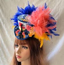 Mini Top Hat, Paris Mini Hat, Eiffel Tower Hat, Alice in Wonderland Hat,  Mad Tea Party Hat, French Mini Top Hat, Blue and Coral, Medium