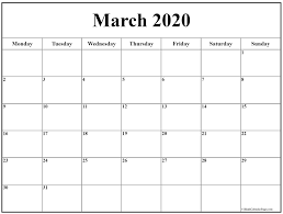 March 2020 Monday Calendar Monday To Sunday In 2020 Calendar Printables Editable Calendar Blank Monthly Calendar Template