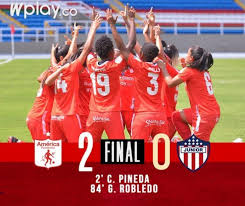 Aldair rodríguezcelebró junto a sus compañeros el campeonato obtenido por américa de cali tras la segunda final jugada ante independiente santa. Liga Femenina Colombia Hoy America De Cali Vs Junior Resultado Goles Estadisticas Futbol Colombiano Futbol Femenino Buenaventura En Linea
