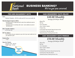 Cash back can be redeemed for a statement credit or a deposit into your fnb checking account. Business Services First National Bank Of Waterloo