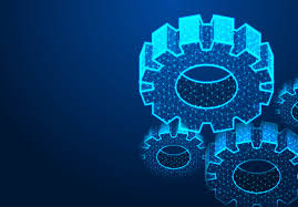 Gear Digital Technology And Engineering Abstract Wireframe Gear Background Industry Development Engine Work Business Solution Concept 3d Modern Illustrati