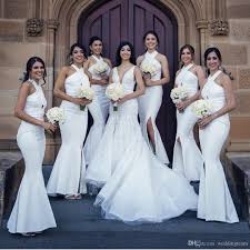 Best Selling Side Split Country Bridesmaids Dresses Mermaid Halter Neck Wedding Guest Dress Cheap Floor Length Maid Of Honor Gowns Jasmine Bridesmaid