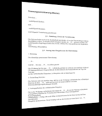 Sie können dieses beispiel kostenlos herunterladen und speichern. Vorlage Trennungsvereinbarung