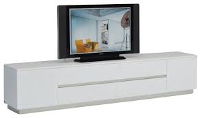 Modern style tv stand in a satin white finish accommodates all tv sizes with a center stand 1 open shelf for a dvd player, cable box, or small stereo system (45.5lx11.75dx5.5h) 2 large storage drawers for dvd's, cd's, books, media components (inside dims: Modern Tv Stand Black Media Center Console Entertainment Unit Storage Cabinet Home Garden Furniture Entertainment Centers Tv Stands