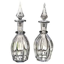Libbey cranberry flashed cut glass compote floral pattern. Antique American Signed Libbey Panel Cut Crystal Exceptional Large Decanters For Sale At 1stdibs