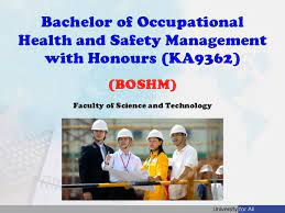 This regulationis intended to ensure that the employers under the class or type of industry specified in the occupational safety and health (safety and health officer) regulations 1997 employ a safety and health officer for the purpose of managing matters relating to workplace. Bachelor Of Occupational Safety And Health Management
