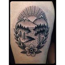 i want a mountain tattoo so bad and i m obsessed with the american traditional style tattoos cool tattoos traditional tattoo