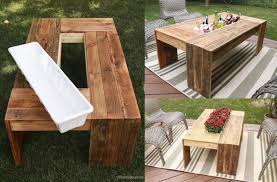 13 Diy Cooler Table Plans To Build For Outdoor Beer Drinks Or Patio Picnic Free Diy Patio Table Backyard Table Outdoor Coffee Tables