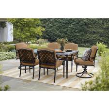 Hampton Bay Laurel Oaks 7 Piece Brown Steel Outdoor Patio Dining Set With Cushionguard Toffee Tan Cushi In 2020 Patio Dining Furniture Outdoor Dining Set Outdoor Decor
