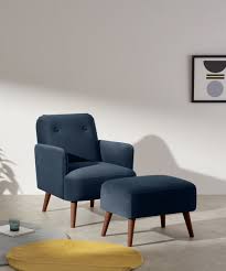 The accent chair and footstool provide you extra comfort, which you can lounge in and put your feet up. Elvi Accent Armchair And Footstool Sapphire Blue Velvet Made Com