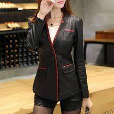 New Casual Women Leather Suit Jacket Long Sleeve Pu Leather Coat Suede Business Clothes Lady Clothin Coats Jackets Women Best Leather Jackets Jackets For Women