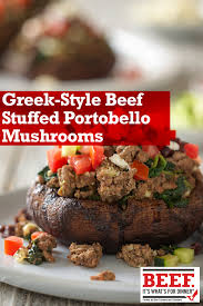 Greek Style Beef Stuffed Portobello Mushrooms Recipe Recipes Greek Recipes Portabella Mushrooms Recipes