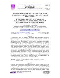 Jika kamu adalah salah satu mahasiswa tingkat akhir yang terserang galau, karena judul skripsimu tidak kunjung acc atau bingung menentukan judul skripsi. Pdf Rhetorical Structure And Linguistic Features In Introduction Parts Of Research In Indonesian Legal Science Journal