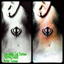 Black and red ek onkar in khanda tattoo design for half sleeve. Khanda Tattoo On Neck Believe Tattoos Neck Tattoo Tattoos