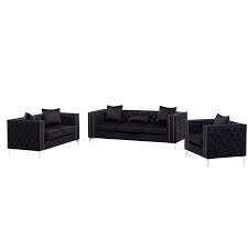 While you're browsing our trendy selection of black living room sets, use our filter options to discover all the living room sets colors, sizes, materials, styles, and more we have to offer. Lorreto Black Velvet Fabric Sofa Loveseat Chair Living Room Set 89714
