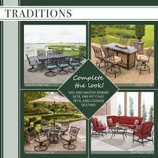 A patio fire pit can be a great place for family and friends to gather on cool summer evenings or as winter approaches. Hanover Traditions 5 Piece Aluminum Bar Height Round Outdoor Fire Pit Dining Set With Tan Cushions Trad5pcfprd Br The Home Depot