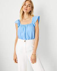 Gauze Ruffle Strap Tank Top Ann Taylor