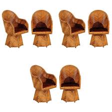 Spectacular Set Of Six Vintage Bamboo Swivel Dining Chairs 1stdibs Com Swivel Dining Chairs Chair Dining Chairs