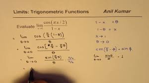 Limit Trigonometric Function Cos Pi X 2 1 X By Substitution Youtube
