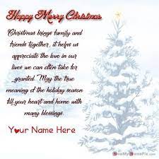 Merry Christmas Greeting Card With Name Pictures Create Free Download Newmyna Merry Christmas Card Greetings Happy Birthday Wishes Photos Happy Christmas Day