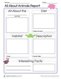 All About Animals Report Worksheet Education Com Kindergarten Writing Animal Report Kindergarten Science