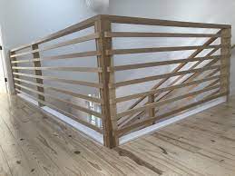 Horizontal Stair Railing On Glulam Staircase All Fir Slats Are 1x2 And Handrail Is 2x4 Super Easy Inexpe Wooden Staircase Railing Loft Railing House Stairs