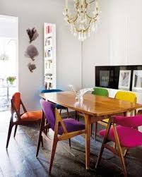 Colorful Upholstery Unique But Still Cohesive Decor Kitchen Chairs Eclectic Chairs Colored Dining Chairs Interior