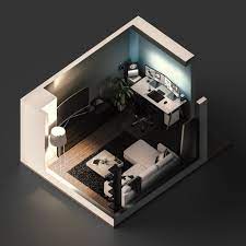 Isometric Living Space On Behance 3d Room Design Game Room Design Isometric Rooms