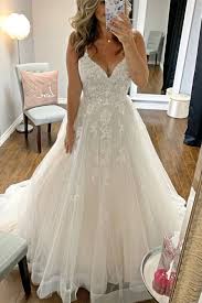 Spaghetti Straps A Line Wedding Dresses With Sequins And Appliques Wd289 Tulle Wedding Dress Wedding Dresses Midi Wedding Dress