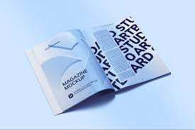 Magazine on table free mockup. Open Magazine Mockup Scene