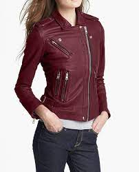 Maroon Leather Jacket Women Fashion With Shoulder Epaulets Buckle Strap And Front Zipper Leather Jacket Women Fashion Womens Fashion Jackets Leather Jacket Style