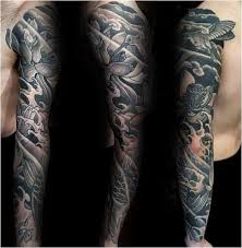 Tattoo Black And Grey Ink Mens Lotus Flower Full Sleeve Tattoos Click To See More Flower Tattoo Sleeve Tattoo Sleeve Designs Lotus Flower Tattoo Design