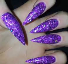 They are coated with various types of polishes. Purple Glitter Stiletto Nails Purple Glitter Nails Stiletto Nails Designs Acrylic Nail Designs Glitter