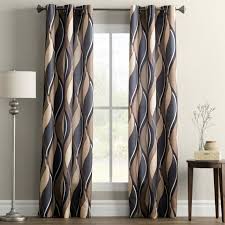 Black And White Geometric Curtains Uk Lotte Geometric Semi Sheer Grommet Single Curtain Panel In 2020 Panel Curtains Blue And Brown Curtains Curtains