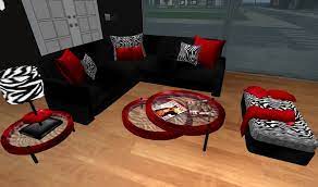 Red beige living room ideas home garden. Second Life Marketplace Modern Red Black And Zebra Print Living Room Set